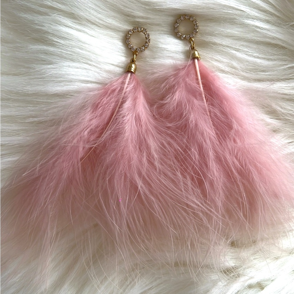 Pink Crystal Feather Earrings